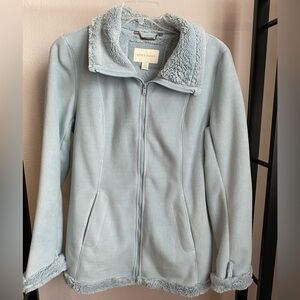 Appleseed’s Light Blue Zip Up Jacket Size Large Fuzzy‎ Lining & Trim